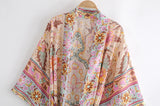 Kimono Robe – “Peony” Lightweight Boho Floral Cover-Up (Green and Beige)