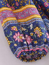 Bohemian Maxi Gown – “Wildfolk Garden” Floral Long Sleeve Dress in Turquoise Bloom