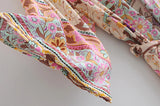 Kimono Robe – “Peony” Lightweight Boho Floral Cover-Up (Green and Beige)