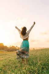 Hippie Maxi Skirt – “Peacock Bloom” Vintage Printed I Green and Red