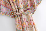 Kimono Robe – “Peony” Lightweight Boho Floral Cover-Up (Green and Beige)