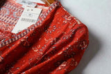 Boho Mini Dress – “Scarlet Nomad” Flowy Tribal Sundress in Rust Red