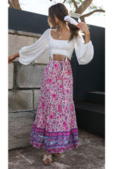 Boho Skirt, Hippie Skirts, Maxi Skirt, Wild Flower Fuchsia Pink