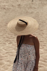 Black Ribbon Wide Brim Straw Hat — 15 cm or 18 cm