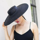 Black Ribbon Wide Brim Straw Hat — 15 cm or 18 cm