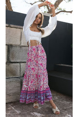 Boho Skirt, Hippie Skirts, Maxi Skirt, Wild Flower Fuchsia Pink