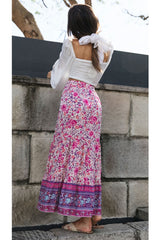 Boho Skirt, Hippie Skirts, Maxi Skirt, Wild Flower Fuchsia Pink