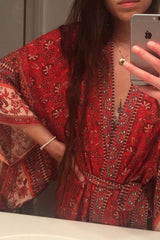 Boho Kimono Robe – “Desert Rosewood” Printed Lounge Cover-Up in Rust Red & Desert Rosewood