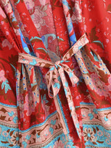 Boho Short Robe – “Peony” Green Floral Kimono Beach Cover-Up for Women