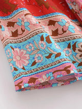 Boho Short Robe – “Peony” Green Floral Kimono Beach Cover-Up for Women