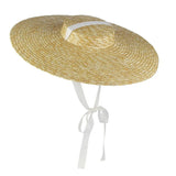 Black Ribbon Wide Brim Straw Hat — 15 cm or 18 cm