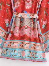 Boho Short Robe – “Peony” Green Floral Kimono Beach Cover-Up for Women