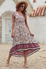 Summer Women Floral Print  Wrap V-neck Beach Wrap Bohemian Mini Dress Kaftan Ladies Short Sleeve Sexy Boho Dresses Vestidos