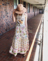 Boho Maxi Skirt – “Petal Drift” Soft Floral Skirt in Pastel Blush with Tassel Waist