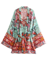 Boho Short Robe – “Sweet Vintage” Pink Floral Kimono Beach Cover-Up for Women