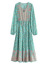 Boho Maxi Dress, Sundress, Wild Floral in Green Mint