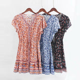 Boho Mini Dress – “Midnight Bloom” Button Front Floral Dress in Black & Pink