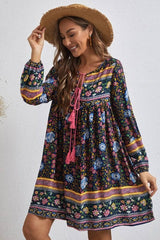 Boho Mini Dress – “Blue Bloom” Flowy Floral Tunic Sundress for Women