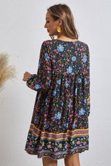 Boho Mini Dress – “Blue Bloom” Flowy Floral Tunic Sundress for Women