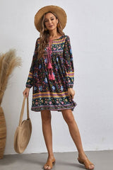 Boho Mini Dress – “Wild Flower Blue Sky” Flowy Tunic Dress for Women