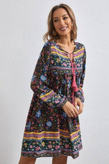 Boho Mini Dress – “Blue Bloom” Flowy Floral Tunic Sundress for Women