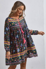 Boho Mini Dress – “Wild Flower Blue Sky” Flowy Tunic Dress for Women