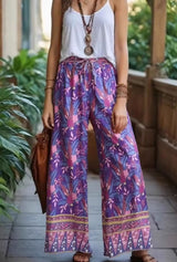 Boho Wide Leg Pants – Meadow Purple Floral Print Lounge Pants for Women