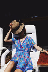 Boho Mini Dress – “Fiesta Bloom” Red Folk Print Sundress for Women