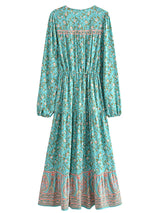 Boho Maxi Dress, Sundress, Wild Floral in Green Mint
