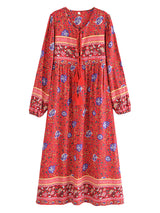 Bohemian Maxi Gown – “Wildfolk Garden” Floral Long Sleeve Dress in Turquoise Bloom