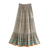 Boho Maxi Skirt – “Olive Meadow” Hippie Style Skirt in Beige & Red for Women, Summer, and Festivals