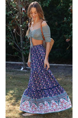 Boho Maxi Skirt – “Lavender Sun” Floral Print Tassel Skirt in Purple