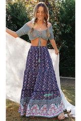 Boho Maxi Skirt – “Lavender Sun” Floral Print Tassel Skirt in Purple