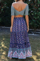 Boho Maxi Skirt – “Lavender Sun” Floral Print Tassel Skirt in Purple