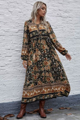 "Boho Maxi Gown – “Black Winter Rosy” Loose Flowing Dress for Women "