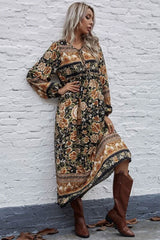 "Boho Maxi Gown – “Black Winter Rosy” Loose Flowing Dress for Women "