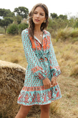 Boho Mini Skirt – “Tangerine Coast” Floral Print Beach Skirt in Teal & Rust Orange