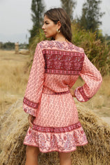 Boho Mini Skirt – “Tangerine Coast” Floral Print Beach Skirt in Teal & Rust Orange