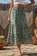 Boho Skirt, Hippie Skirts, Midi Skirt, Camila Flower in Green