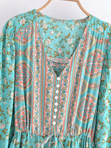 Boho Maxi Dress, Sundress, Wild Floral in Green Mint