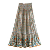 Boho Maxi Skirt – “Olive Meadow” Hippie Style Skirt in Beige & Red for Women, Summer, and Festivals