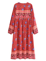 Bohemian Maxi Gown – “Wildfolk Garden” Floral Long Sleeve Dress in Turquoise Bloom