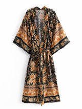 Bohemian Robe – “Rosa Pink Black Midnight” Kimono Cover-Up for Beach or Lounge