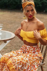 Boho Maxi Skirt – “Honey Flower” Hippie Floral Long Skirt in Orange & Yellow for Women