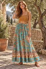 Calida Green boho maxi skirt — editorial cover