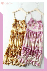 Boho Maxi Dress, Strappy, Delanry in Rosy Pink Stripe