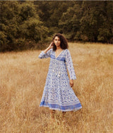 Boho Maxi Gown – “Blue Pink Sky” Loose Flowing Dress for Women