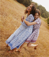 Boho Maxi Gown – “Blue Pink Sky” Loose Flowing Dress for Women