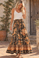 Maryam Black Gold Flower maxi skirt — Wild Rose Boho editorial cover
