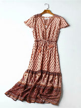 Bohemian Maxi Dress – “Terracotta Breeze” Flowy Summer Dress in Pink and Mint